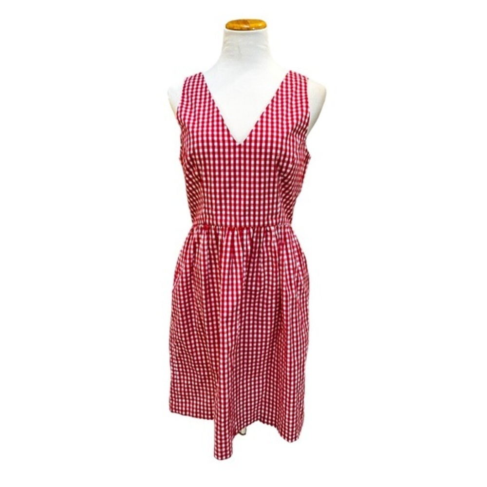 NIEVES LAVI Red Gingham V-Neck Sleeveless Dress Size 6